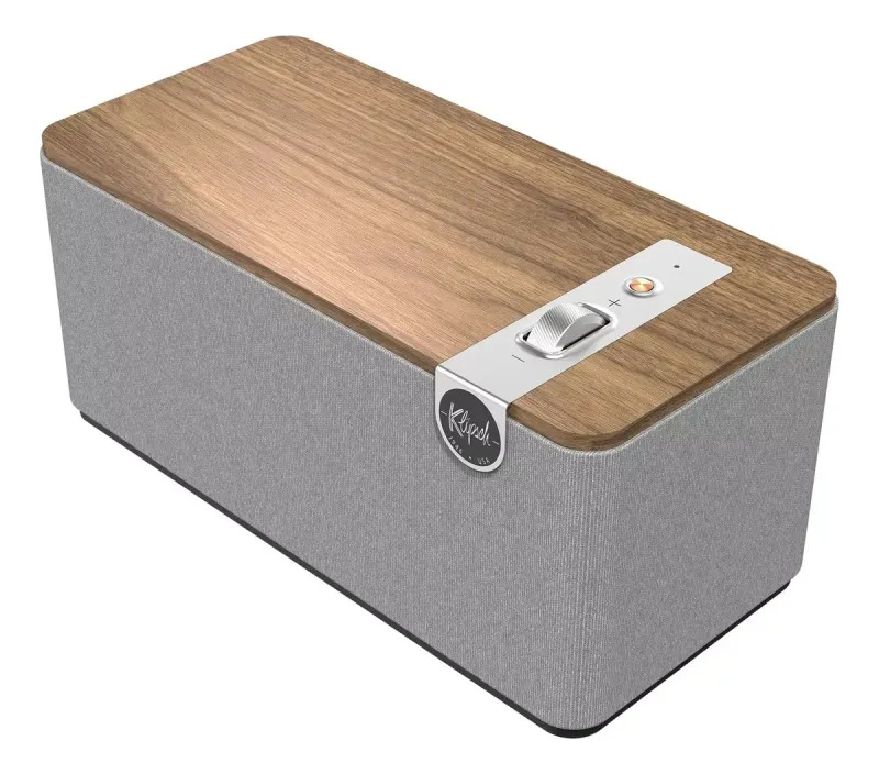 Bocina Klipsch premium con diseño de madera y cobre